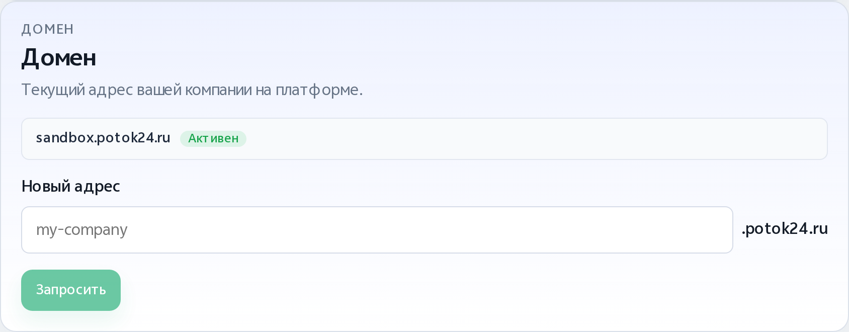 Блок «Домен» в настройках оформления